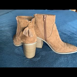 Suede block heeled booties